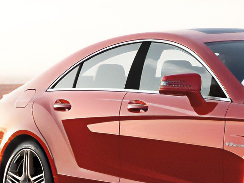 Rvinyl Pillar Post Window Trim Compatible with Mercedes-Benz CLS-Class 2012-2014 (Sedan) - Gloss (Black)