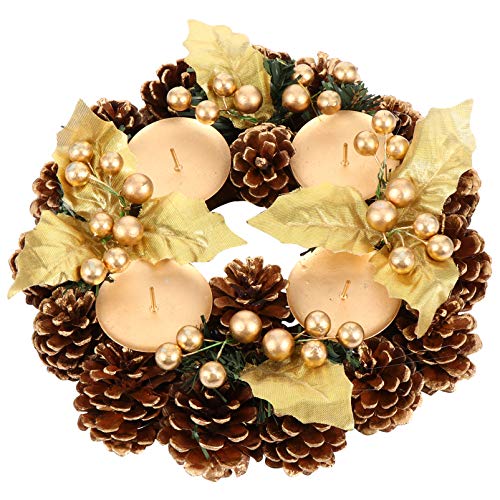ABOOFAN Noël Couronne de L'avent Ruban Couronnes de L'avent Vacances Bougeoir Votif avec Pomme de Pin Feuilles de Baies Décoration de Chandelier de Noël Décorations de Centre de Table de
