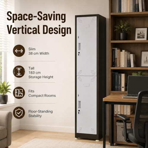 Image of Amazon Brand - Solimo 2 Door Steel Staff Locker Cabinet | Heavy Duty Lockable Storage Cupboard for Office Gym School Hostel Home | Powder Coated Metal Personal Storage Locker (Brown)