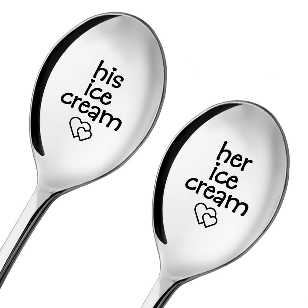 Ice Cream Together 2 Pack Spoons with Gift Box, Ice Cream Together Scoops for Couples, Our Ice Cream Scoops, Spoon Couple Gifts (Funny, B)