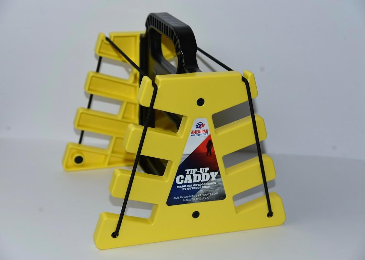 Tip-Up Caddy The ultimate way to transport and access your Ice Fishing tip-ups. Lightweight Easy to Use Caddy comes in colors that match most current gear. Manufactured in the USA.