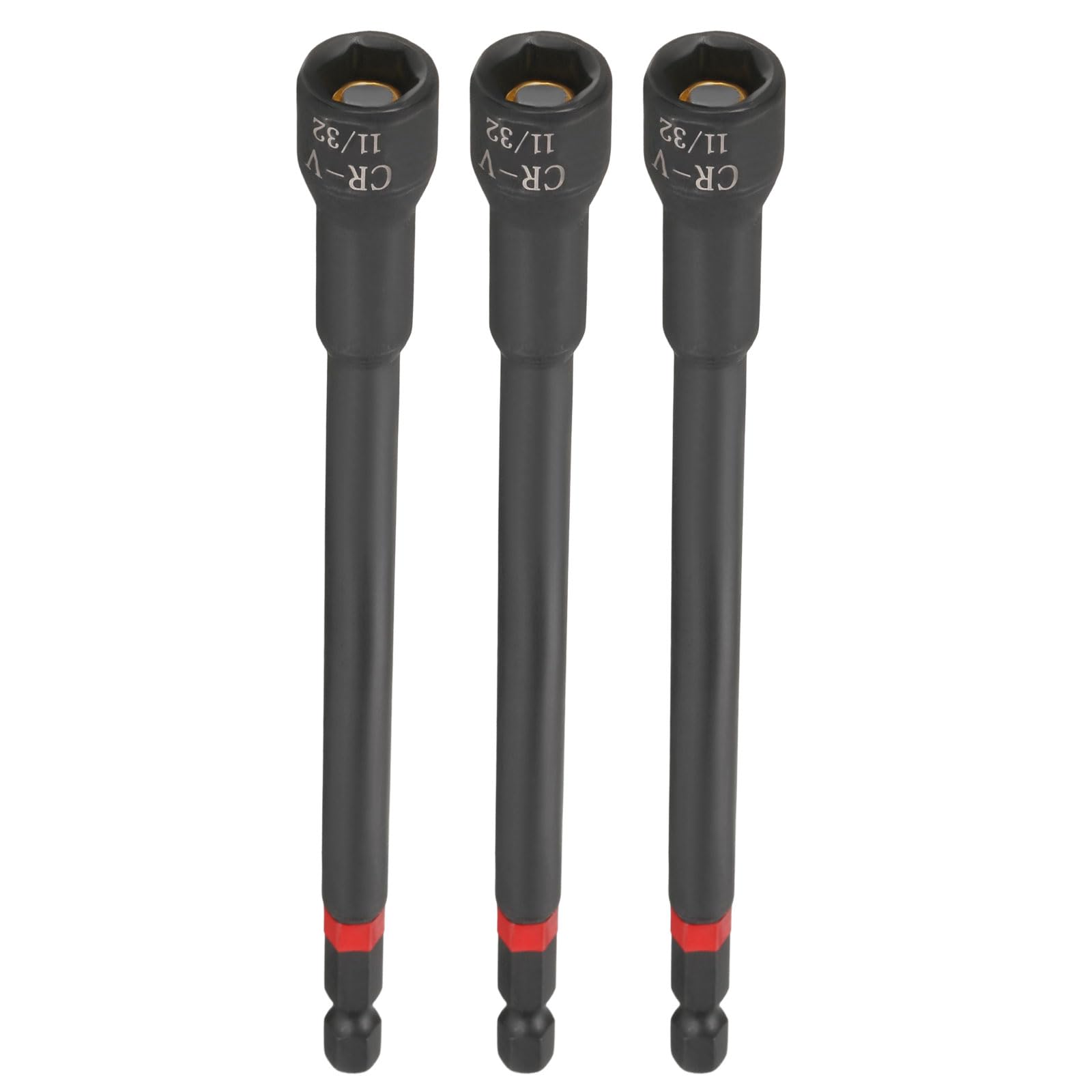 sourcing map 3pcs Nut Driver Drill Bit 11/32 Inch Socket 1/4" Hex Shank 6" (150mm) Long Magnetic 6-Point Sockets Quick Change Phosphated CR-V Steel Bolt Setters for Power Drill Drivers, Black — image 1