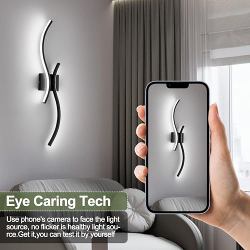 Image of CANEOE Modern LED Wall Sconce Set of Two, 6000K Warm White Led Wall Light Fixture, 31.5inch Black Modern Sconces Wall Lighting for Bedroom, Living Room, Hallway, Staircase, Bathroom
