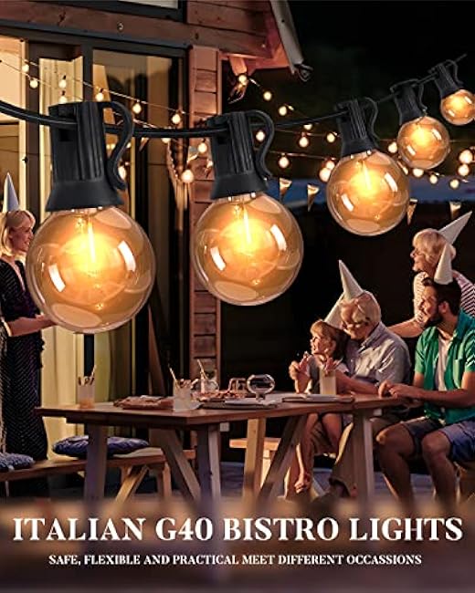 Lightdot 200FT Outdoor String Lights, LED Bistro String Lights with Shatterproof G40 Vintage Bulbs, 2200K Dimmable, Waterproof Hanging Lights for Porch, Deck, Garden, Backyard, Balcony - ETL Listed