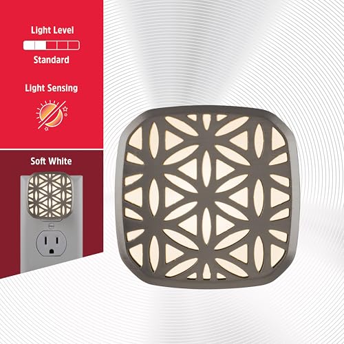 Image of Energizer Night Lights Plug into Wall, Decorative, 2-Pack, LED Brushed Nickel Plug in Nighlight, Warm White, Dusk to Dawn Sensor, Auto On Off, Adults, Elegant, Fancy, Modern, 81563
