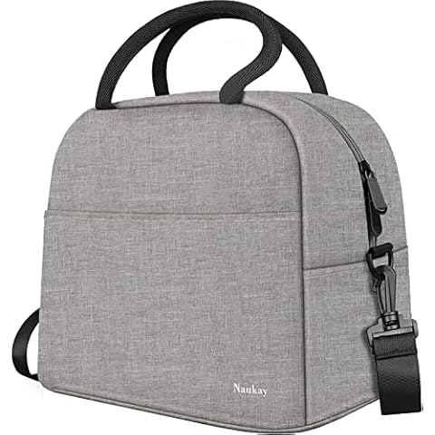 Naukay lunch bags for women, Durable large insulated lunch bag, Reusable Cooler Tote Lunch bags with Adjustable Shoulder Strap for Woman Man Work, Office Travel Picnic Hiking Beach Fishing,Grey Cover