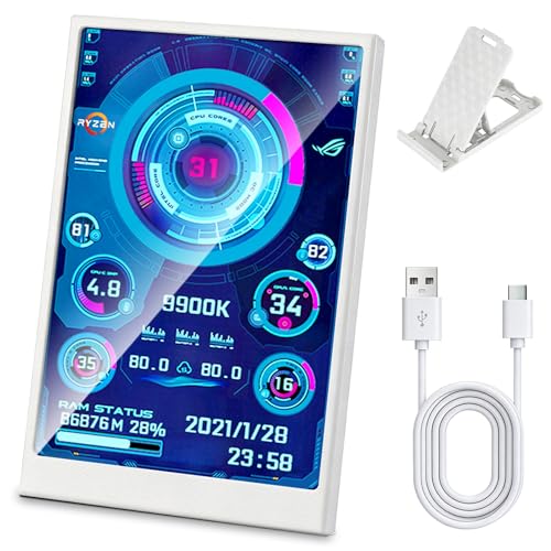 Image of 3.5 Inch IPS USB Mini Screen No Installation AIDA64 Pc Case Screen Computer Temp Monitor PC Temperature Display with Stand, USB Cable, Manual (1Pcs,White)