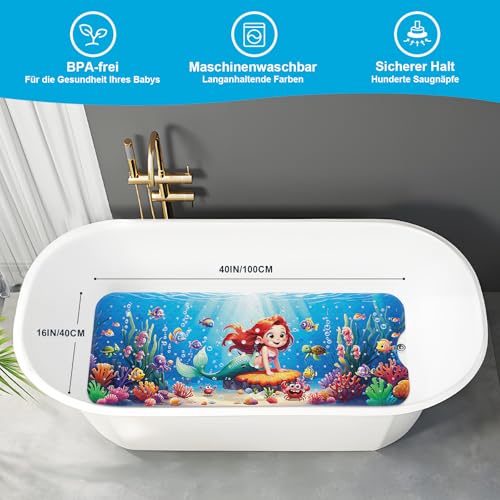 XIYUNTE Baby-Badematte für Badewanne, rutschfeste Kinder-Badematte, 101,6 x 40,6 cm, extra lang, Cartoon-Badematte, rutschfeste Kinder-Duschmatte, umweltfreundlich, Kleinkind-Badematten mit Saugnäpfen