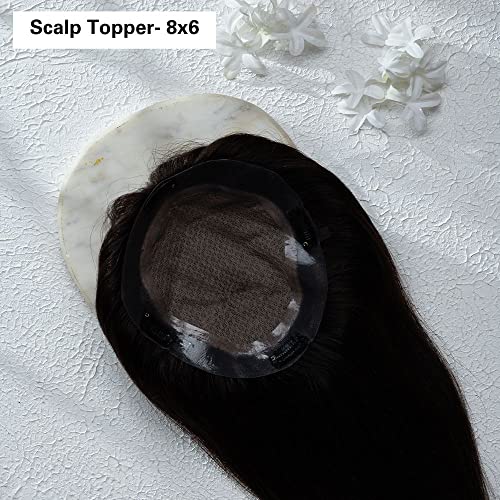 Image of Hair Originals 100% Human Hair Extensions for Women, Clip in Scalp Topper /Hair Topper, Silk Based- (8 inchx6 inch, 16 Inches, Natural Black)