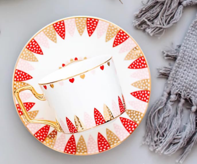 Set di tazze e piattini da caffè e tè in ceramica set di tazze da caffè e piattini in ceramica rossa piatto per tazza da latte e succo regalo di compleanno per ufficio e casa