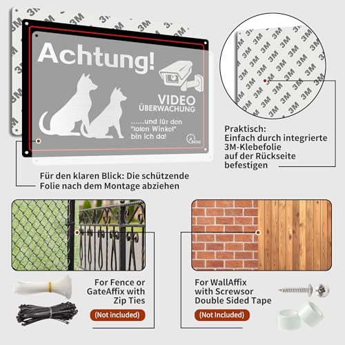 ZIENZENGYA 30x20cm Freilaufender Hund Videoüberwacht Metall Aluminium, Videoüberwachung Schild Hund Alu mit Vorgebohrten Löchern, Achtung Schilder Lustig und für den Toten Winkel Bin Ich Da