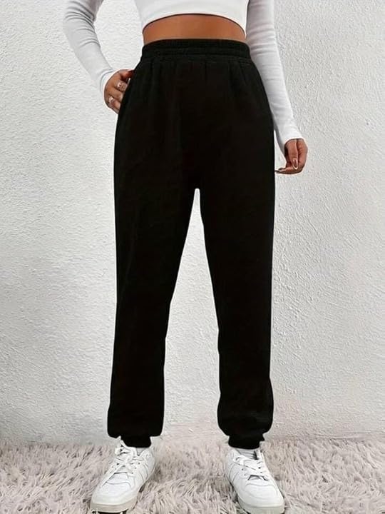 Image of Women?s Relaxed Fit Black Track Joggers ? High Waist with Pockets for Sporty & Casual Look