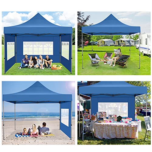 Image of COBIZI 10x10 Pop Up Canopy Tent,Heavy Duty Canopy(Blue with 4 Sidewalls)