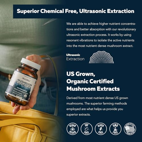 MycoMax Mushroom Complex - 70% Beta Glucans, Max Potency Mushroom Supplement, US Grown + Ultrasonic Extraction - Lions Mane, Cordyceps, Reishi & More - Cognition, Immunity, Energy - 60 capsules - Image 6