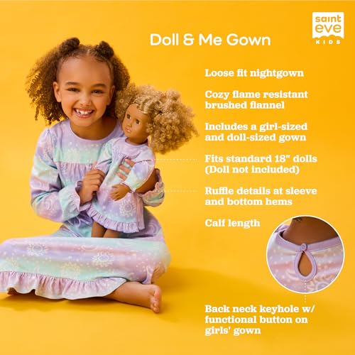 Saint Eve Kids Girl and Doll Matching Nightgown Set, Long Sleeve Soft Flannel Sleep Dress4
