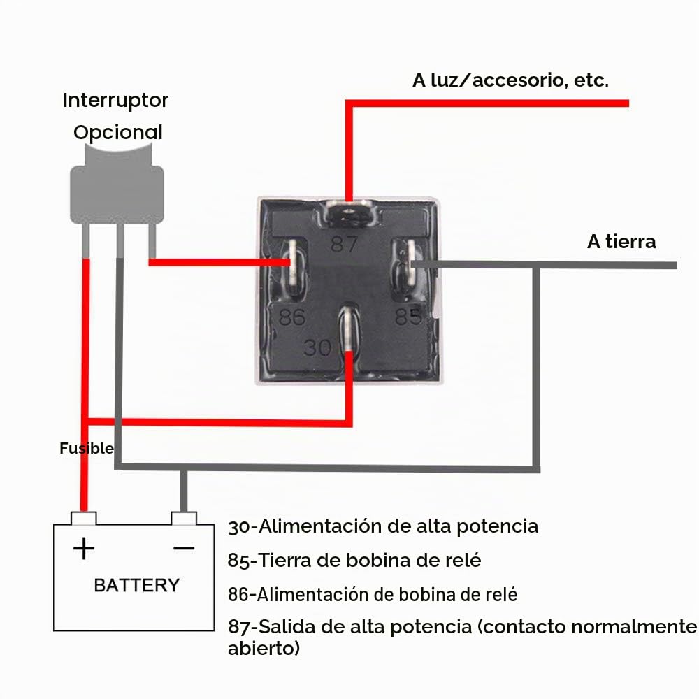 5 Piezas 4 Pines Coche Relé, 12V 40A SPST Relé Automotriz con Toma de Arnés y 14/16 AWG Precableado, para Auto Camión Barco (Negro)
