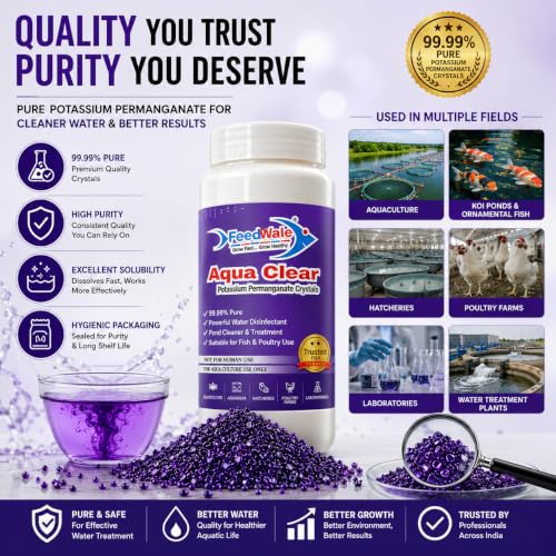 Image of FeedWale Potassium Permanganate KMnO4 Crystals 99.99% Pure | Pond Water Disinfectant | Fish Pond | Aquarium | Aquaculture | Biofloc | Poultry (300gm)