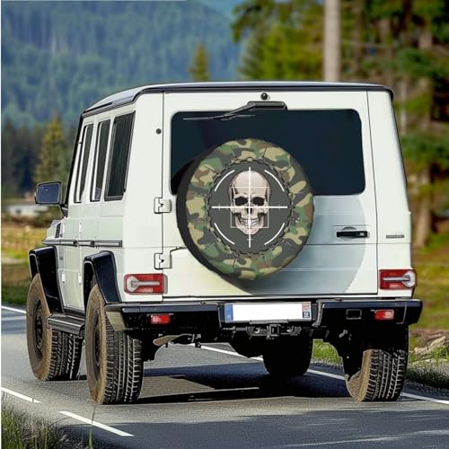 Image of Camouflage Skull Spare Tire Cover PU Leather, Weatherproof Wheel Protectors Dust-Proof Tire Cover Universal for Trailer RV SUV Truck Camper Accessories 16 inch Fit Tire Diameter 29.6 inch-31.5 inch