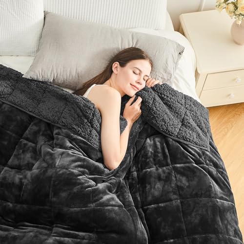 Image of Cottonblue Weighted Blanket 15lbs 80x87 Inches for Queen King Size Bed, Ultra Soft Sherpa Fleece Weighted Throw Blankets for Relax and Sleep, Cozy Breathable Winter Heavy Bed Blanket, Black