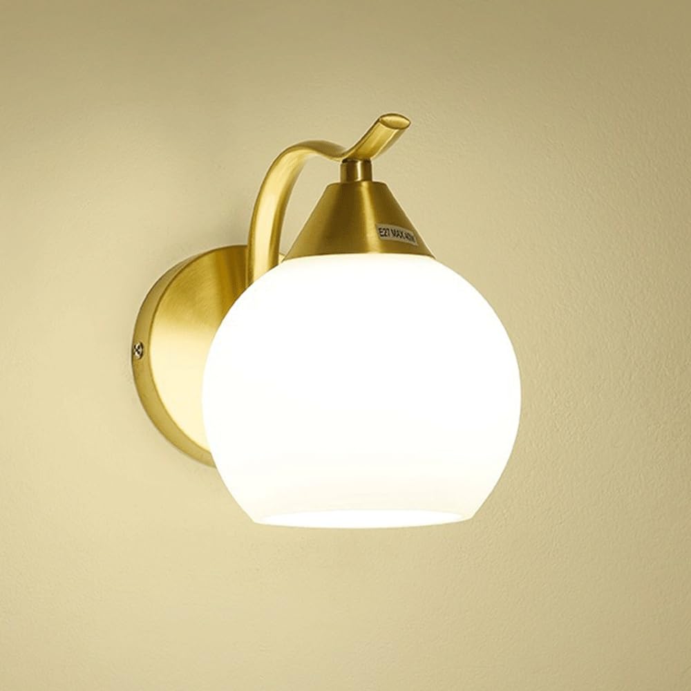 SMCCYYSD Bathroom Vanity Wall Sconces, Modern Indoor Milk White Globe Glass Shade Lighting Fixtures with Copper Lamp Body, E26/E27 Sockets Lamps for Hallway Living