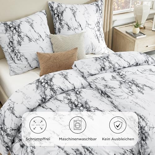 BEDSURE Bettwäsche 135x200 2teilig Mikrofaser - Weiß Marmor, 1x80x80 Kissen – Ansicht 5