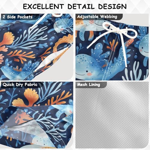 Pigsaly Boys' Swim Board Shorts Featuring Pink Fish Blue Boy's Swim Trunks Kids Swimwear 3T3