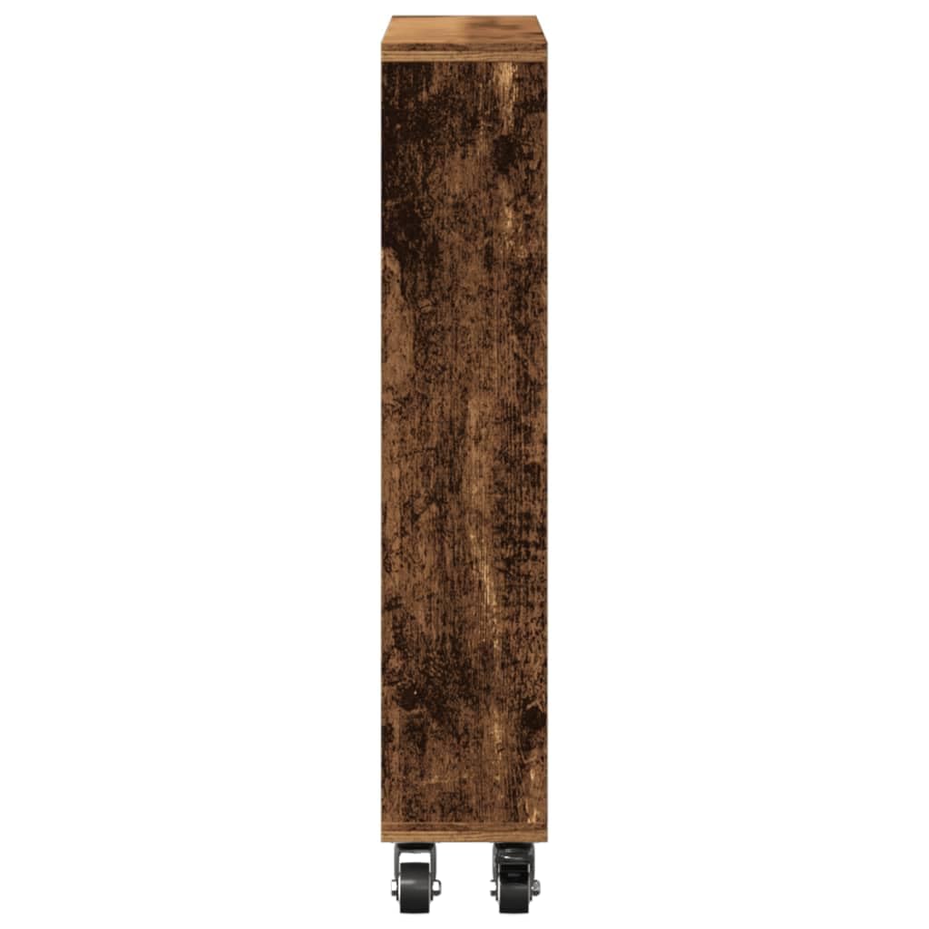 Carro de almacenamiento fino de madera envejecida (48 x 13 x 68 cm, con ruedas bloqueables, para carro de almacenamiento estrecho con ruedas giratorias y carro de cocina estrecho
