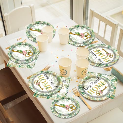 96PCS House Warming Party Decoration Housewarming Party Supplies Home Sweet Home Party Tableware Set Rustic Floral Paper Plates Disposable Housewarming Plates Napkins Dinnerware for New House Wedding - Image 6