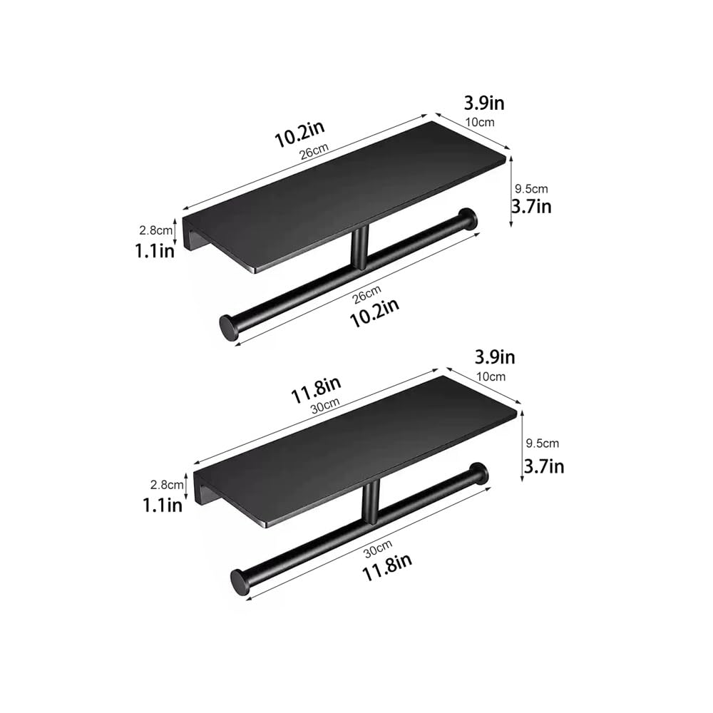 Portarotolo Doppio for Carta igienica con ripiano, portarotolo da Parete for Bagno, Dispenser for Carta igienica Commerciale in Ottone con ripiano for Telefono(White,30cm)