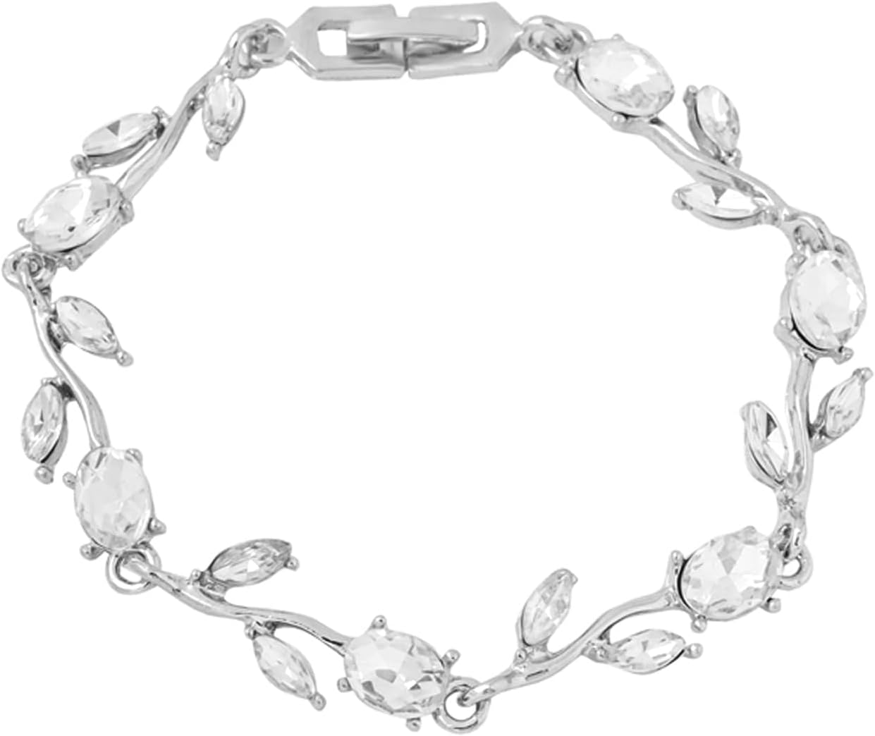 Yellow Chimes Exclusive Latest Rose Chain Swiss Zircons Designer Bracelet for Women & Girls (Clear Crystal Silver Base) (YCFJBR-061ROSE-SL)