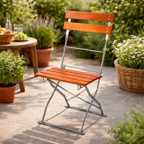 Mojawo Biergarten Klappsessel Stuhl Gartenstuhl Klappstuhl Akazienholz Stahl pulverbeschichtet 53,5x47x84cm