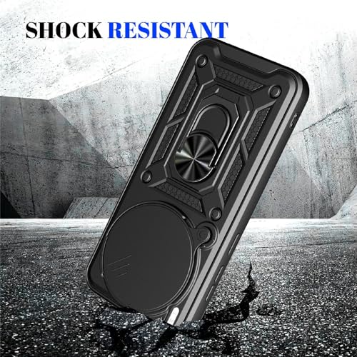 Image of Casodon Heavy Duty Back Case Cover for Vivo X300 Pro 5G, Shockproof Vivo X300 Pro Back Cover, Ring Case with Kickstand and Camera Protection Shutter - Black