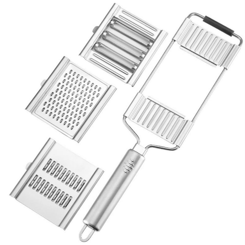SORT SAVVY Multifunctional 3-in-1 Handheld Cheese Grater, Stainless Steel Julienne Slicer Vegetable Cutter and Grater, Durable, Dishwasher Safe, Easy To Use and Clean - Essential Kitchen Gadgets.