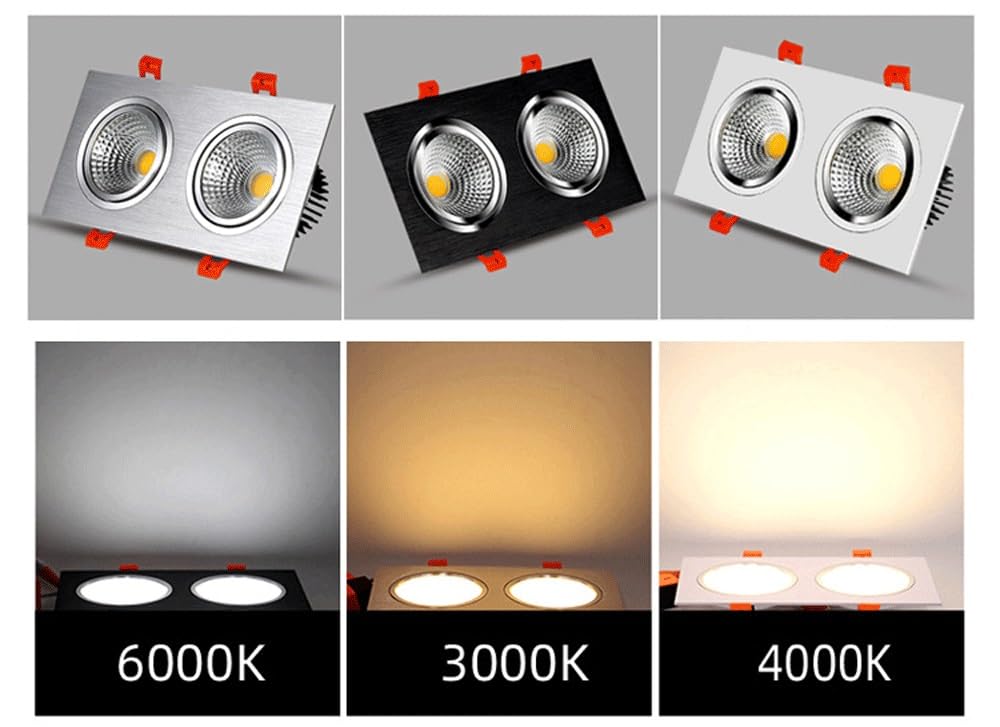 Generico Faretto da incasso a soffitto a LED a doppia testa con griglia quadrata for lampada spot da incasso for corridoio del centro commerciale(Black(18W),White light)