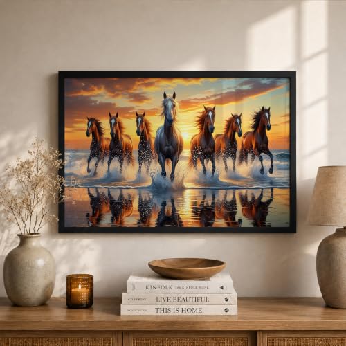 Image of Suneree 7 Horse Vastu Wall Painting (Landscape Collection) (Natural, Design 19, 33L x 25W cm)