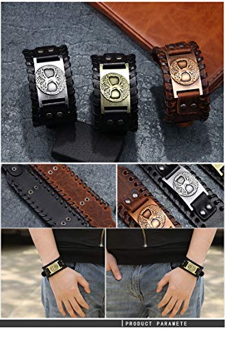 Image of GelConnie Viking Bracelet Punk Leather Cuff Bracelet Gothic Leather Wristband Bracelet with Nordic Amulet Scandinavian Talisman Celtic Pagan Jewelry
