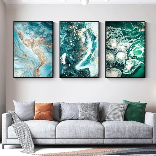 Peinture sur toile moderne 3 pièces bleu océan art mural abstrait premium