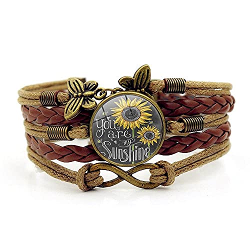 Caiyao Sunflower Leather Bracelets Boho Sunflower Leather Wrap Bracelet Handmade Braided Rope Charms Sunflower Bracelet Multi Strand Bracelet Bohemian Leather Wrap Bracelets Gifts-Brown cover