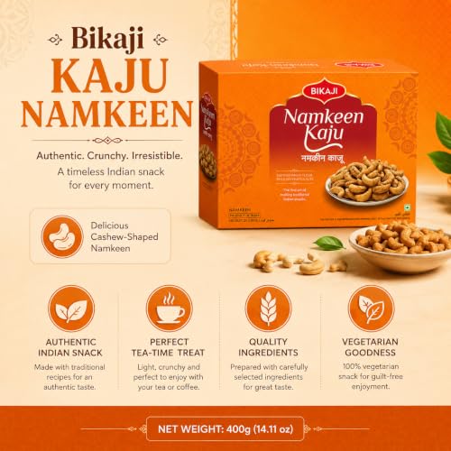 Bikaji Namkeen Kaju 14.11oz (400g), Traditional Authentic Indian Savory Snack, Crispy Cashew-Shaped Crackers, Vegetarian Namkeen, Crunchy Tea Time Snack, Ready-to-Eat Farsan — view 4