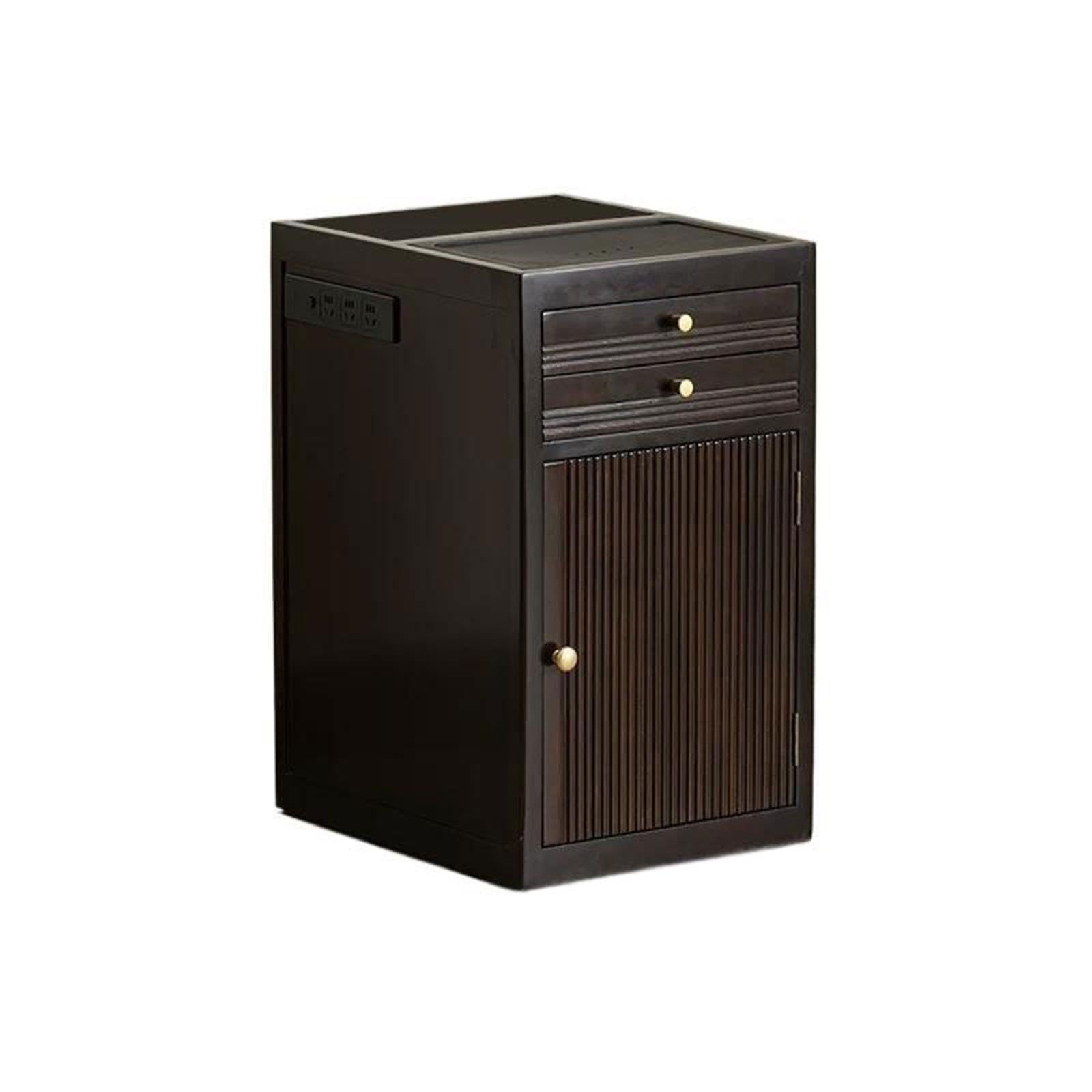 Casa Mobiletto laterale for divano in legno con doppio cassetto e ruote