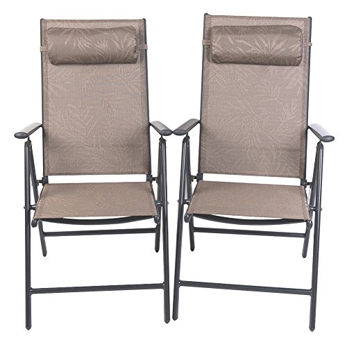 PatioPost Outdoor Folding Chair with Armrest Adjustable Reclining Lawn Chair Folding Aluminum with 7 Stalls, Outdoor & Indoor for Patio, Backyard, Poolside, Lawn Set of 2 - Jacquard