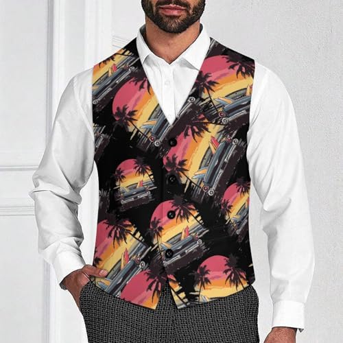 Surf-Cars And Surfboard Men's Suit Vests Dress Vest V-Neck Waistcoat Slim Business Formal with Pocket2
