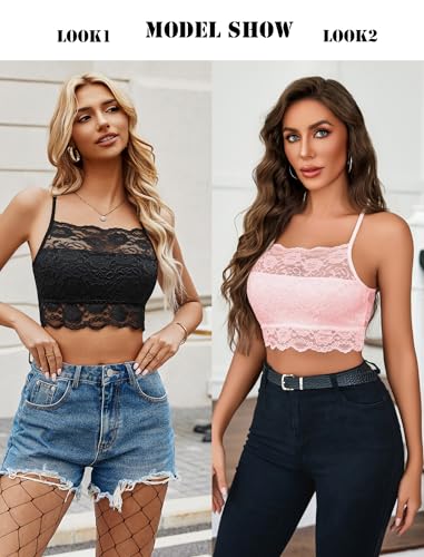 Image of Avidlove 2Pcs Lace Camisoles for Women High Neck Bralettes Racerback Adjustable Crop Top Lingerie