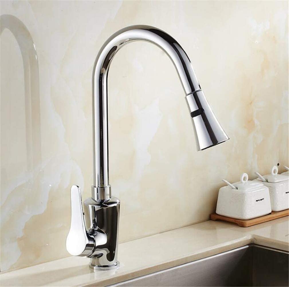 VDOQTLJT Kitchen Faucets Brass Black Pull Out Mixer Tap with Aerator 2 Way Function Water Deck Mounted Single Handle Sink Crane 360 Swivel(Cromo)