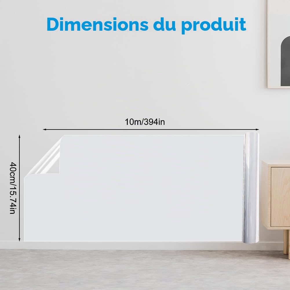 Film de protection mural transparent avec absorption électrostatique - 10 m x 40 cm - Protection contre les éclaboussures - Film de protection mural pour meubles -