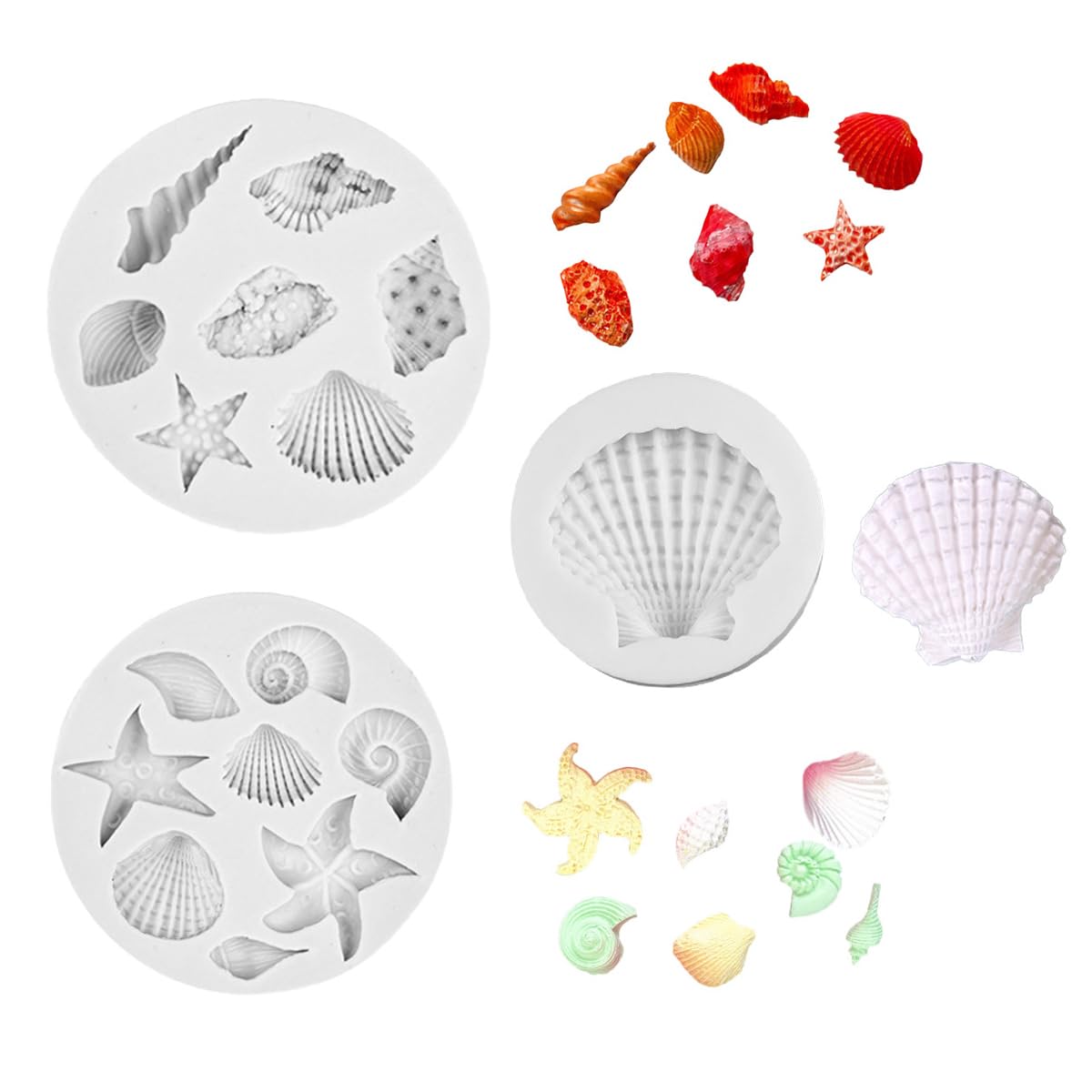 PERSENTU 3 PCS Shell Silicone Moulds, Seashell Conch Starfish Baking Molds