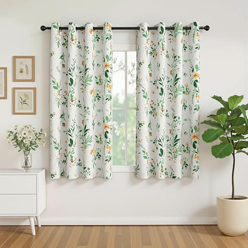 Image of MYSKY HOME Sage Green Floral Blackout Curtains 72 inch Long 2 Panels Set for Bedroom Living Room- Flower Patterned Room Darkening Light Blocking Grommet, 52 inch W Each Panel, Yellow and Green