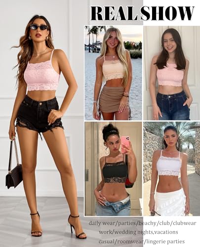 Image of Avidlove Lace Bralette for Women High Neck Camisoles Racerback Double-Layered Crop Top