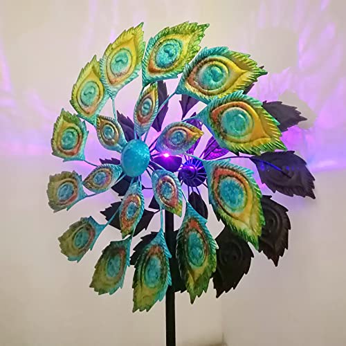 Tiuauit Large Size Elegant Peacock Wind Spinners For Yard And Garden Decor Metal Multi Color Windmill Seasonal Led Lighting Solar Powered Glass Ball Light Outdoor Metal Wind Sculptures Art #TOP3
