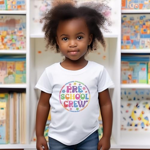 Pre-School Crew #1 Toddler Shirts, 2T-4T, Girls, Colorful, Flowers, Great for The First Day of School Or Everyday Wear2